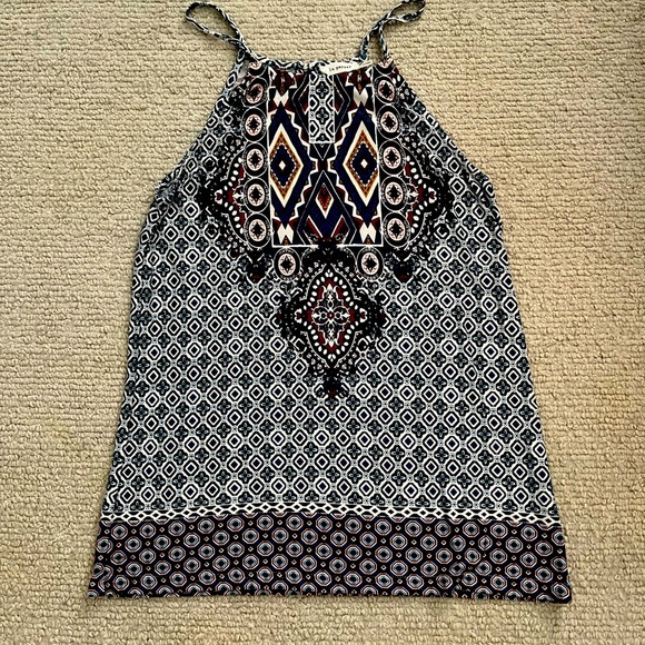 Blu Pepper Geometric Print Halter Top - Black, White, Red - Picture 1 of 2